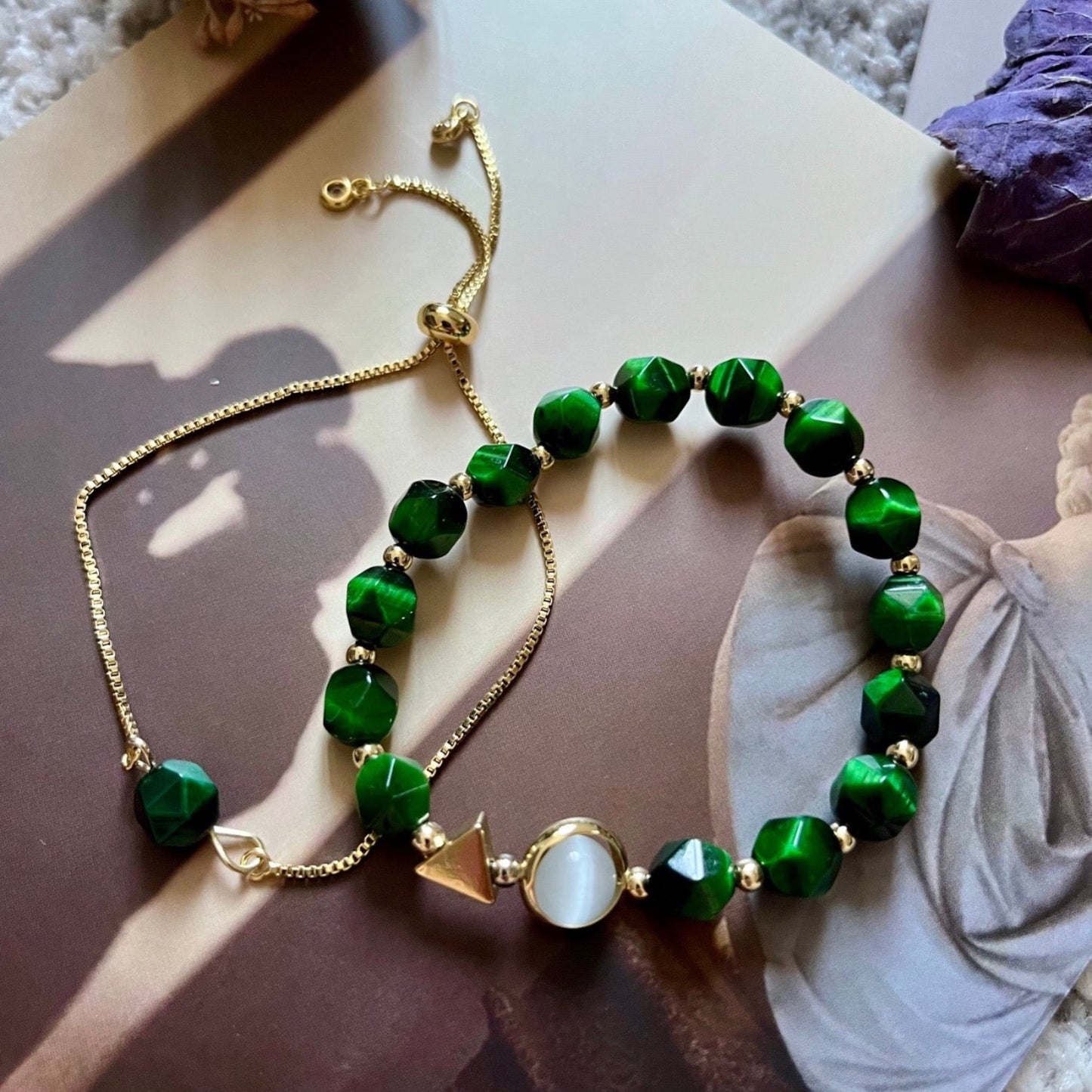 Green Gemstone Bracelet - 2 Piece Set