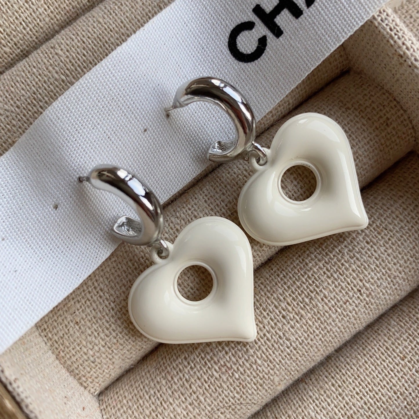 White Unique Heart Earrings