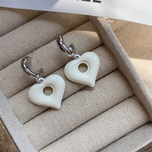 White Unique Heart Earrings