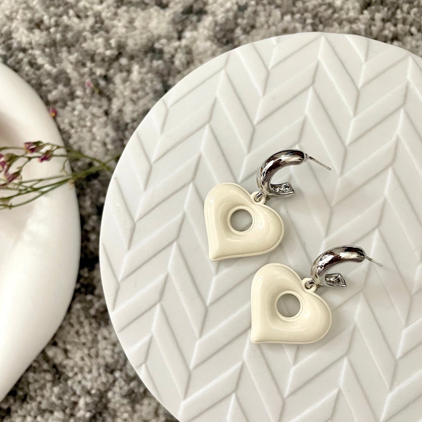 White Unique Heart Earrings