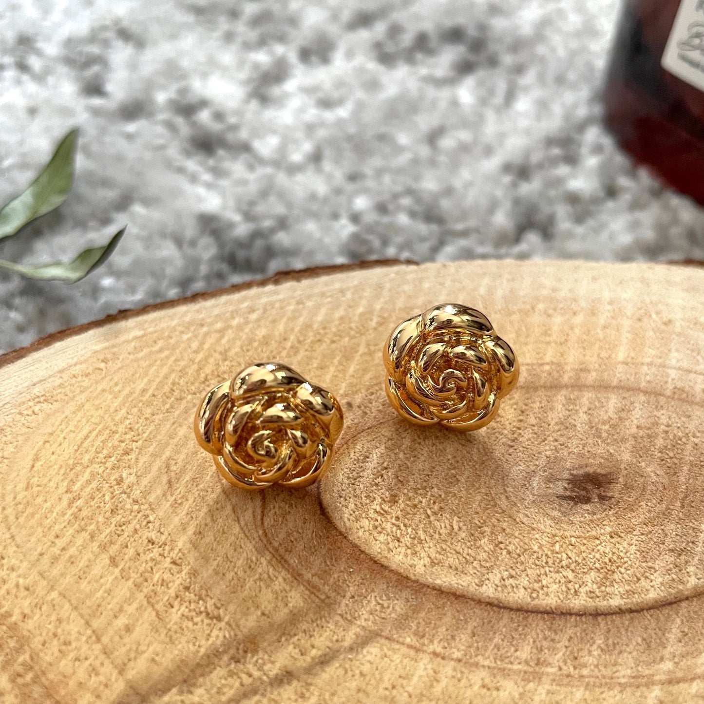 Golden Rose Ear Studs