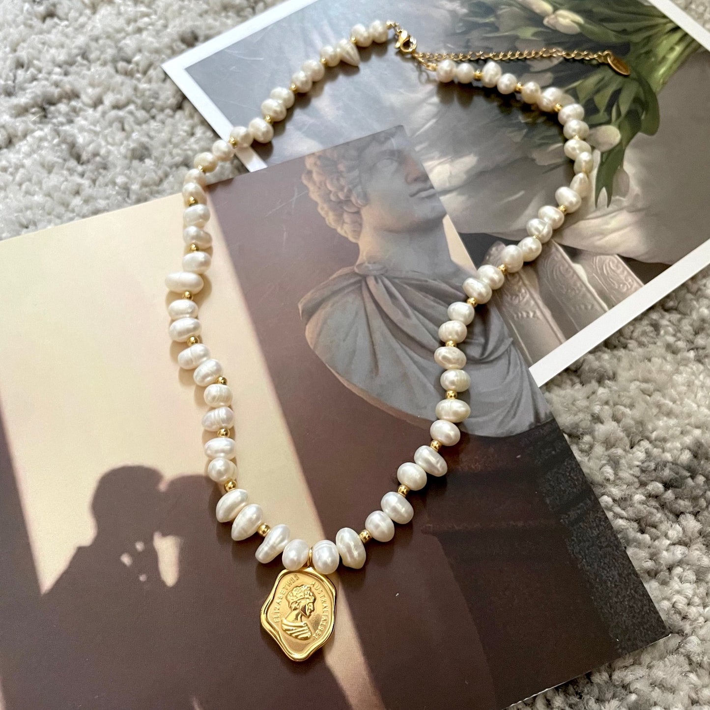 Irregular Pearl with Portrait Oval Necklace