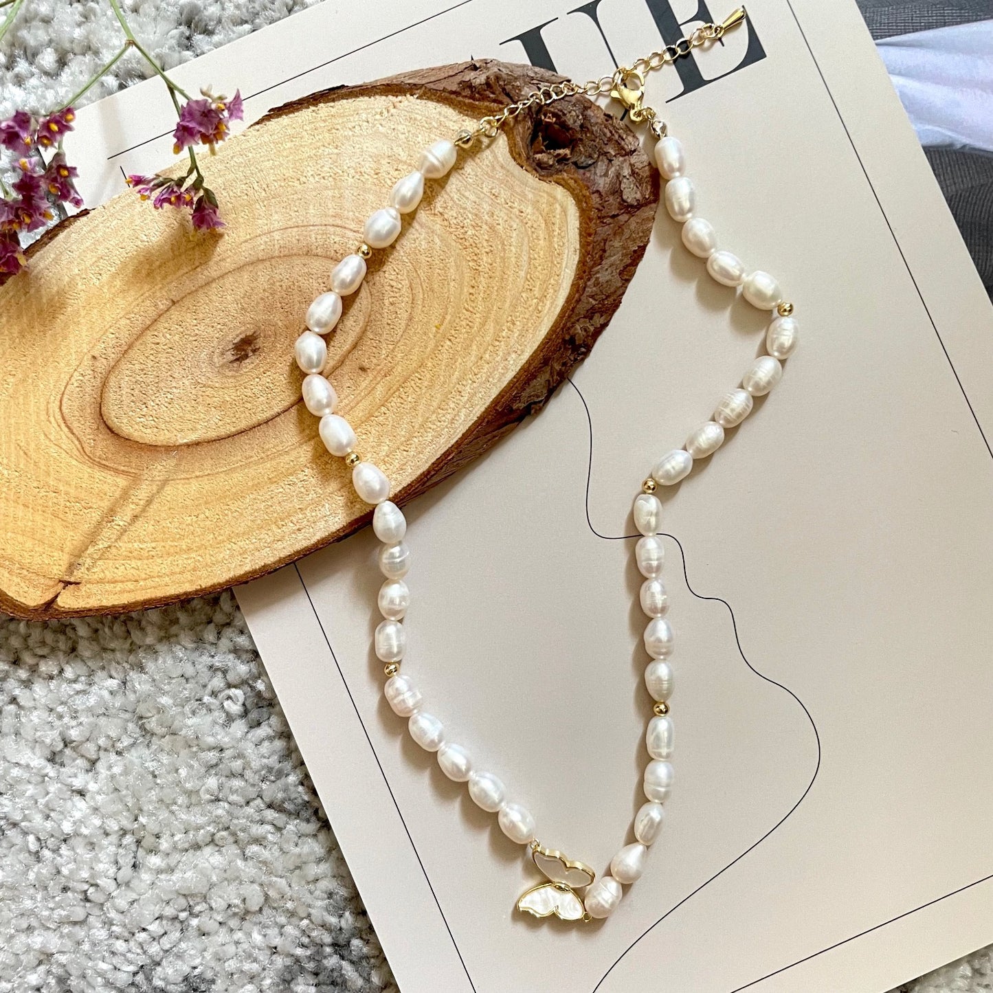 Natural Pearl with Butterfly Choker