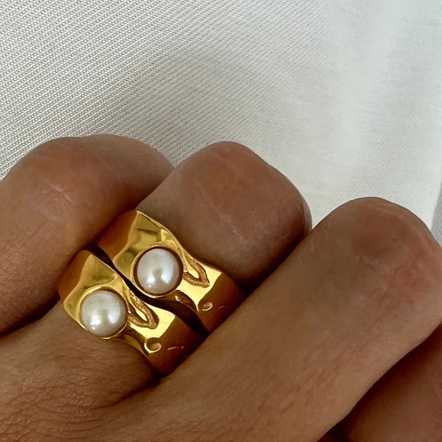 Capri Button Pearl Stacking Ring