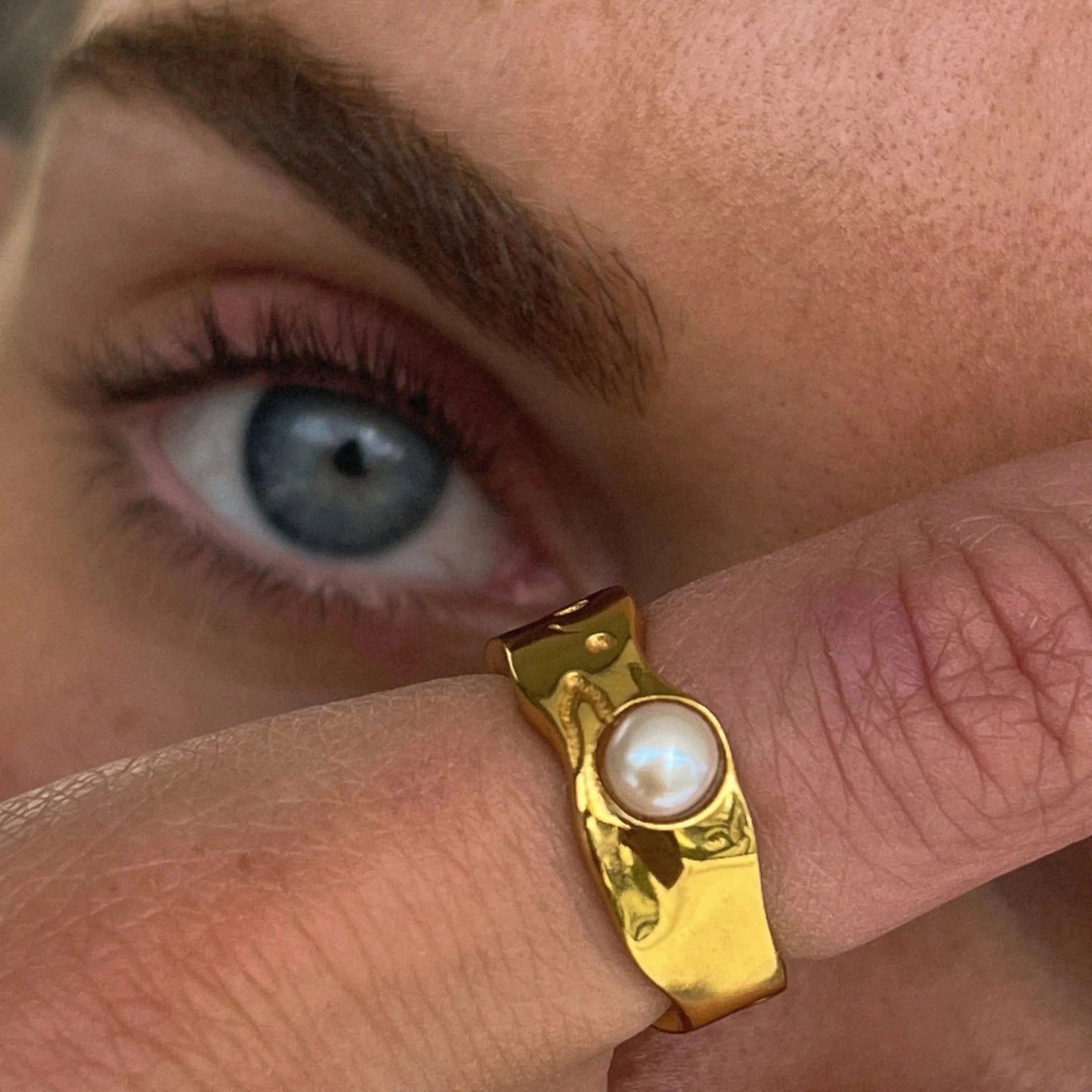 Capri Button Pearl Stacking Ring