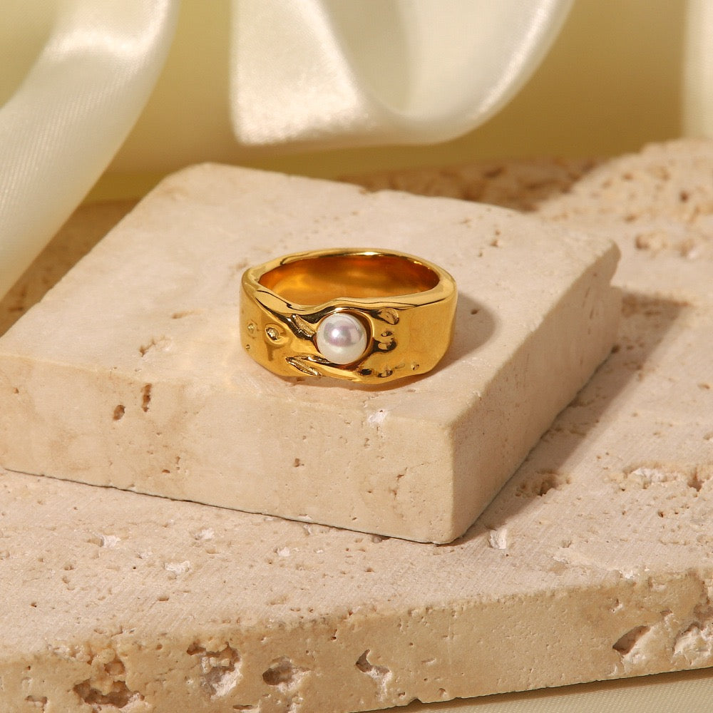 Capri Button Pearl Stacking Ring