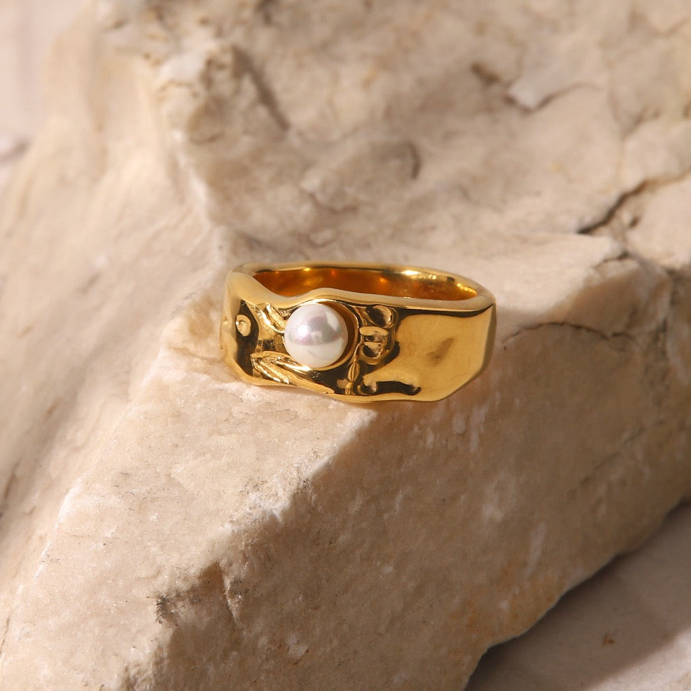 Capri Button Pearl Stacking Ring