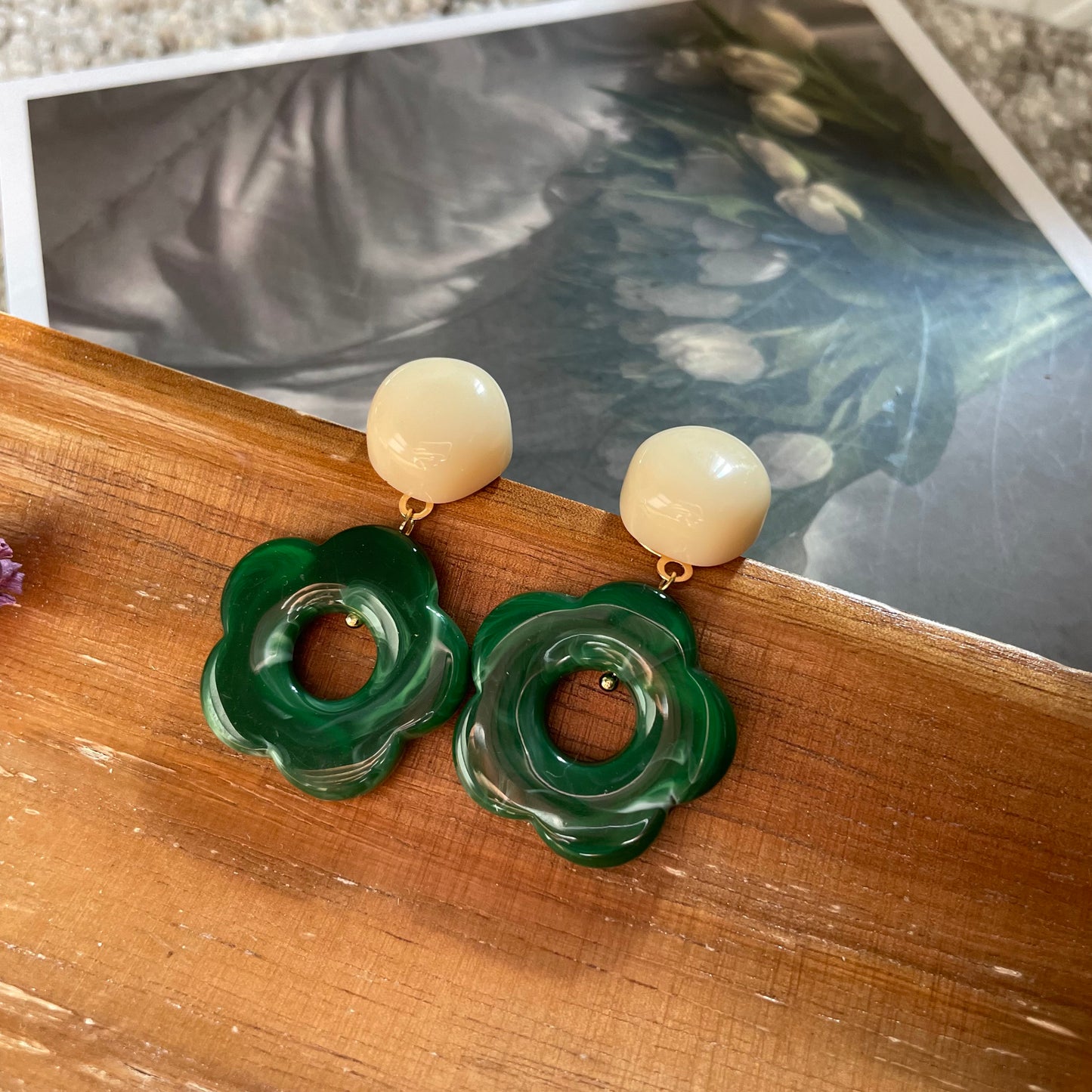 Green Forest / Flower Earrings