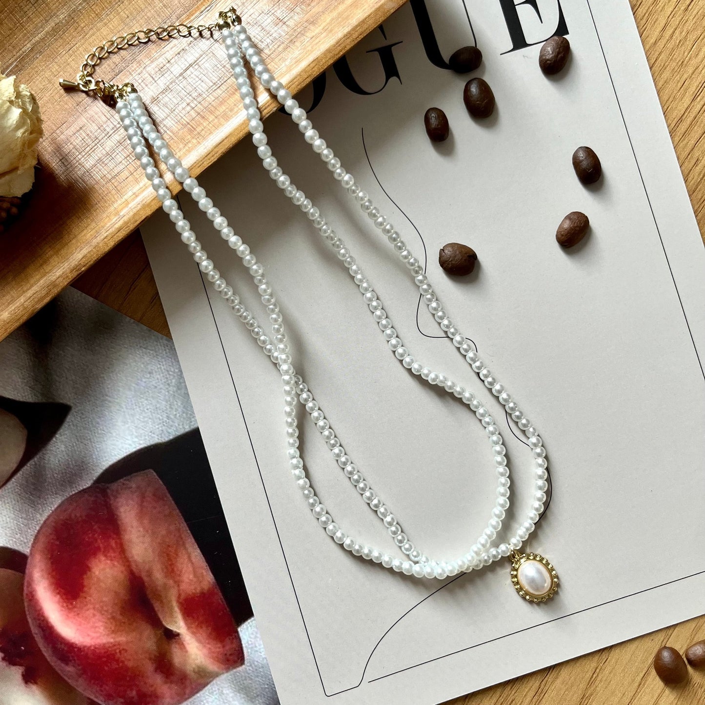 Pearl Necklace with Double Chain