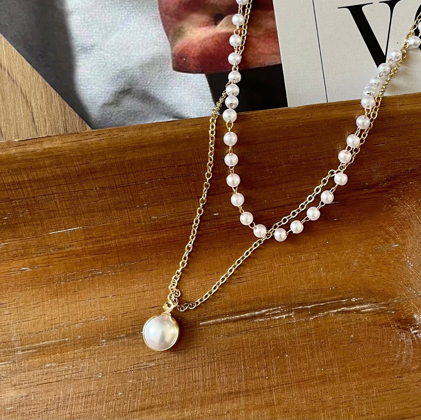 ✨Classic Double Chain Pearl Necklace