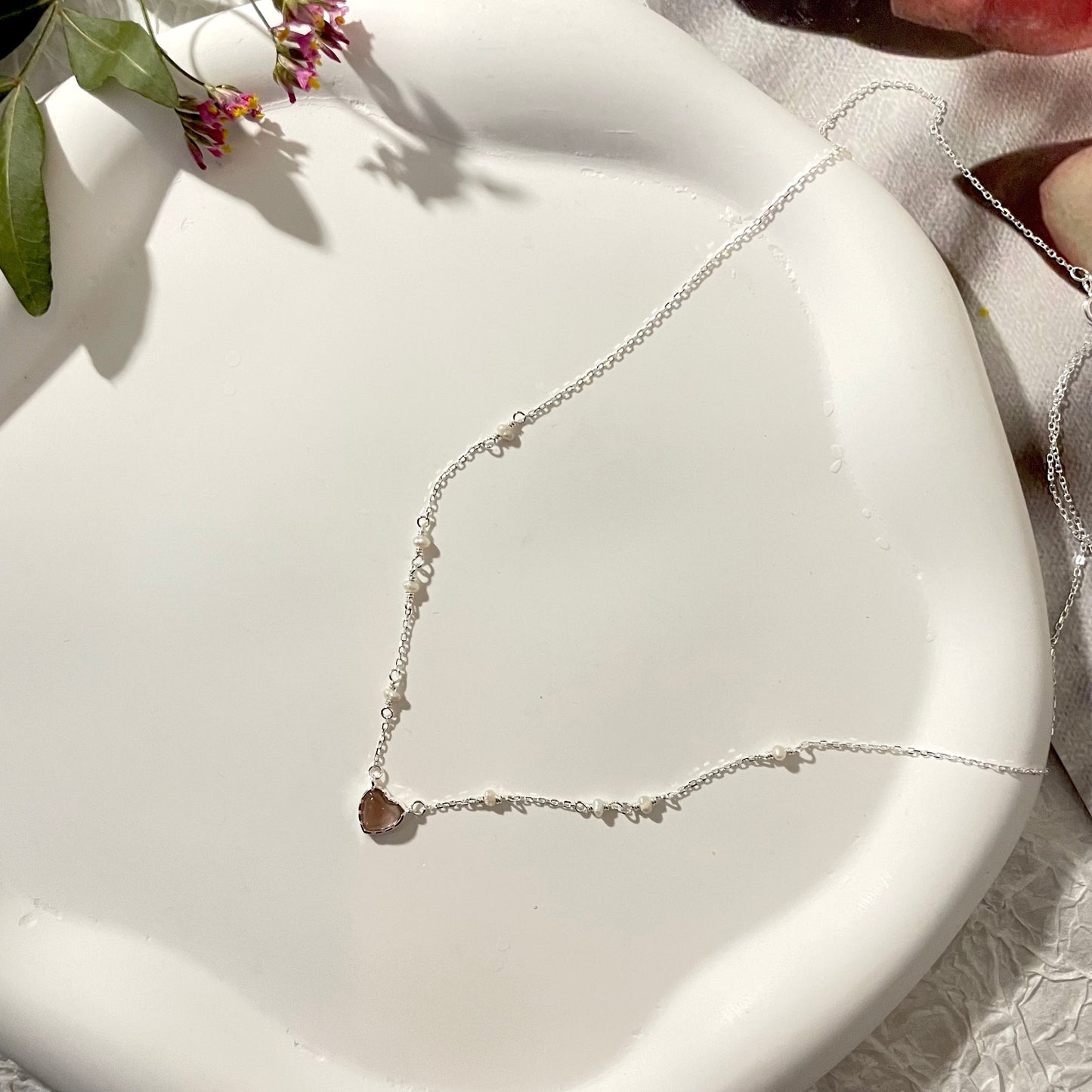 Unique Pearl Necklace with Heart Pendant