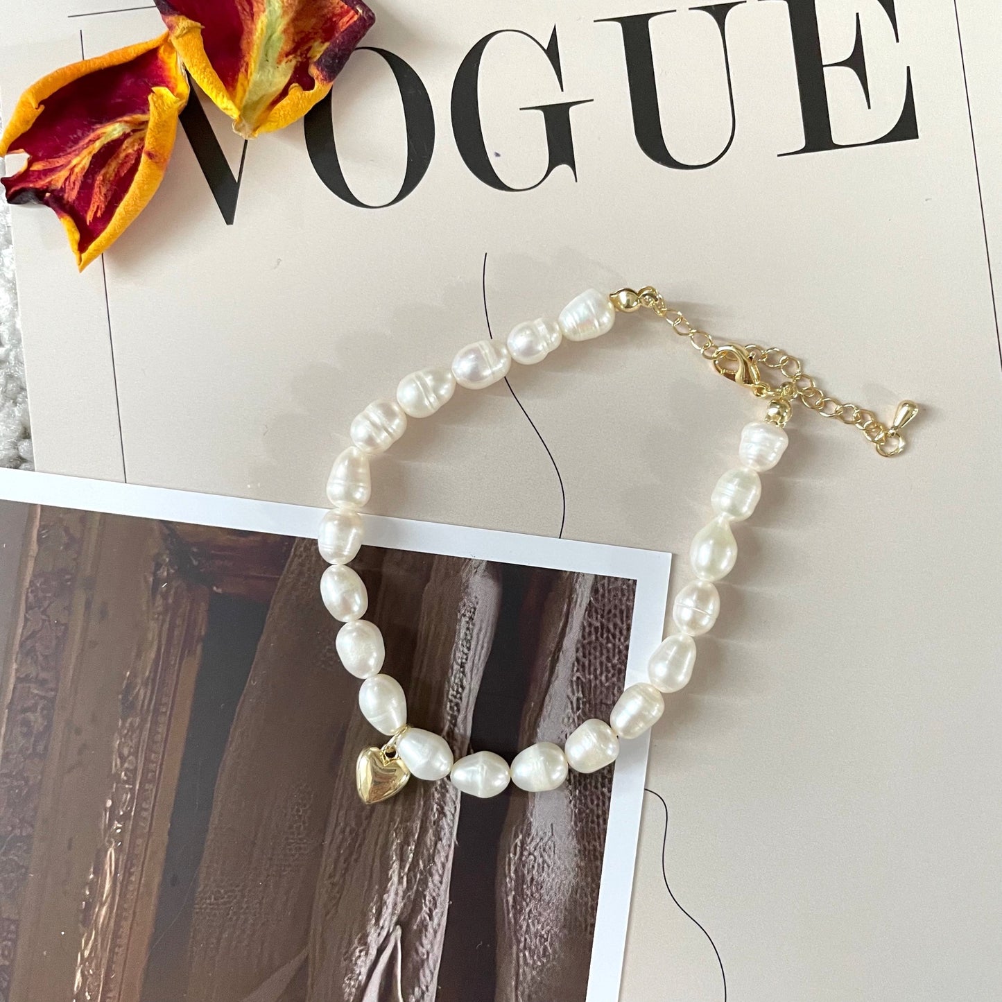 Pearl Bracelet with Heart Pendant