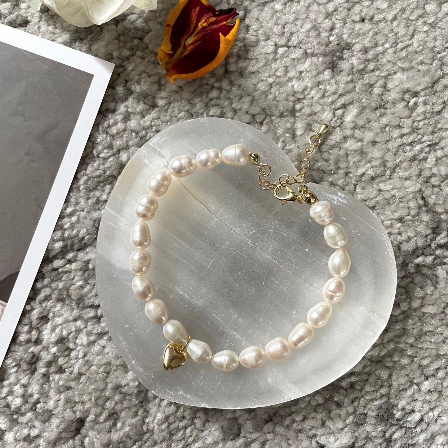 Pearl Bracelet with Heart Pendant