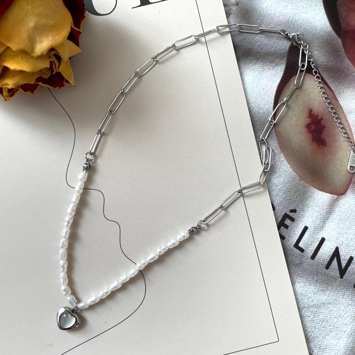 Irregular Pearl Necklace with Heart Pendant