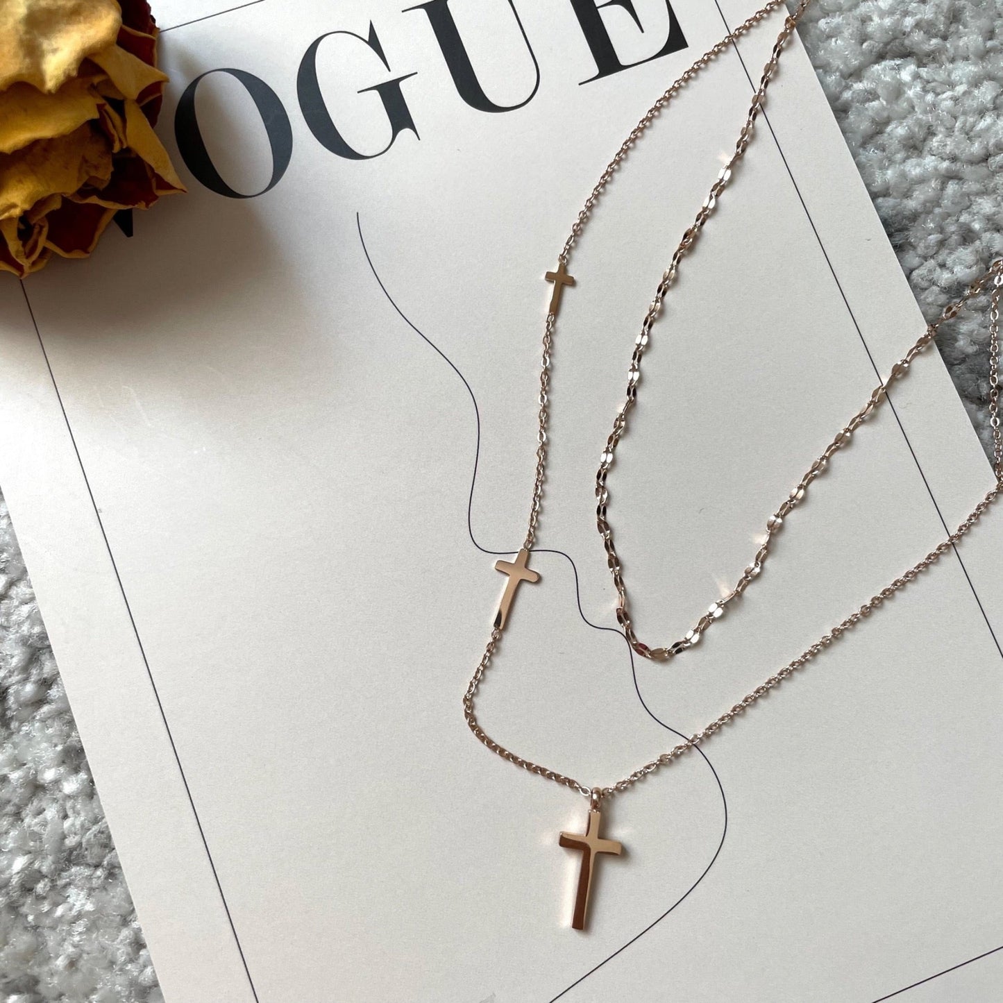 Rose Gold Cross Titanium Necklace