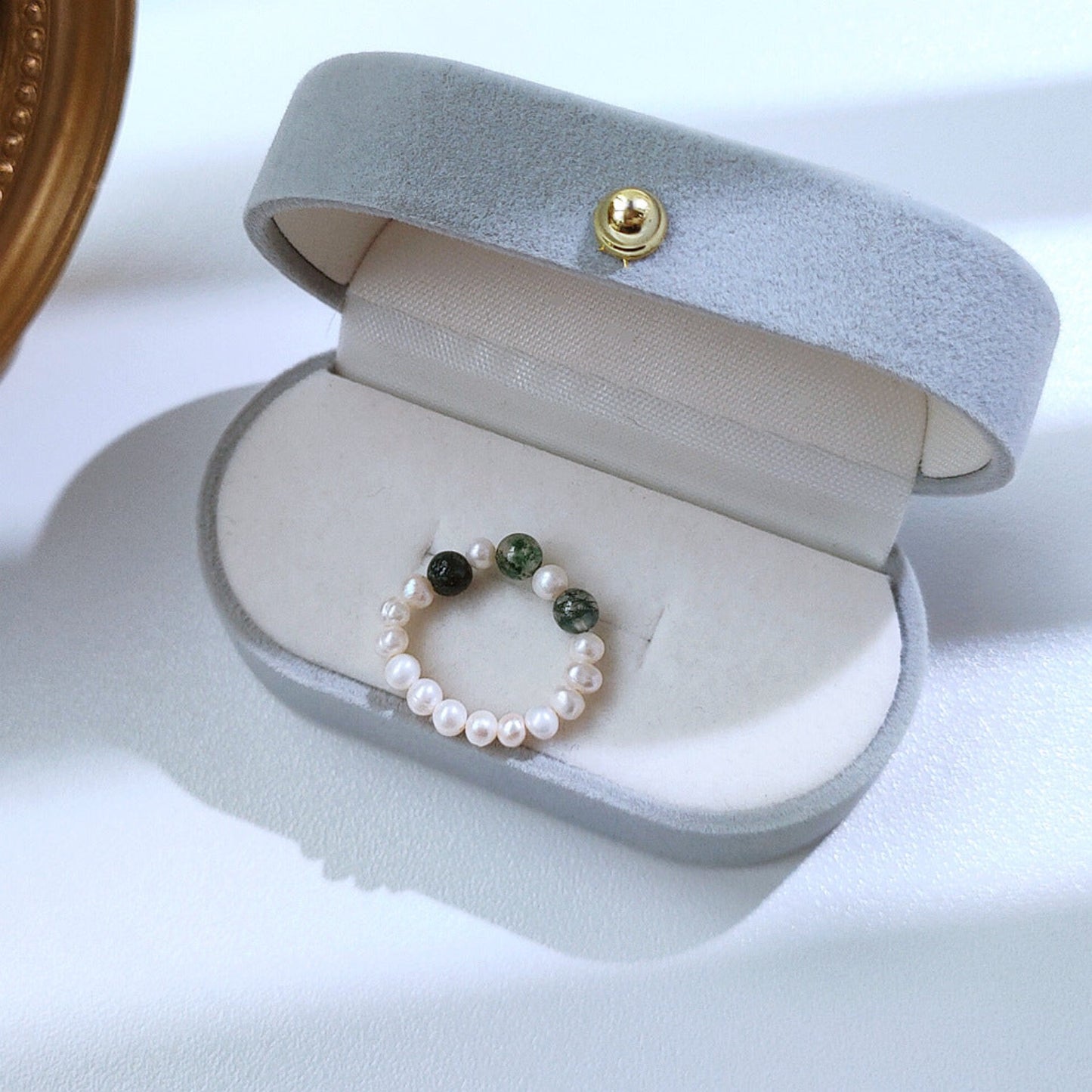 Handmade Green Stone Pearl Ring