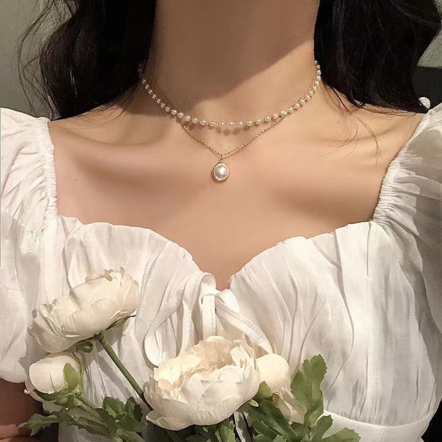 ✨Collier de perles classique à double chaîne