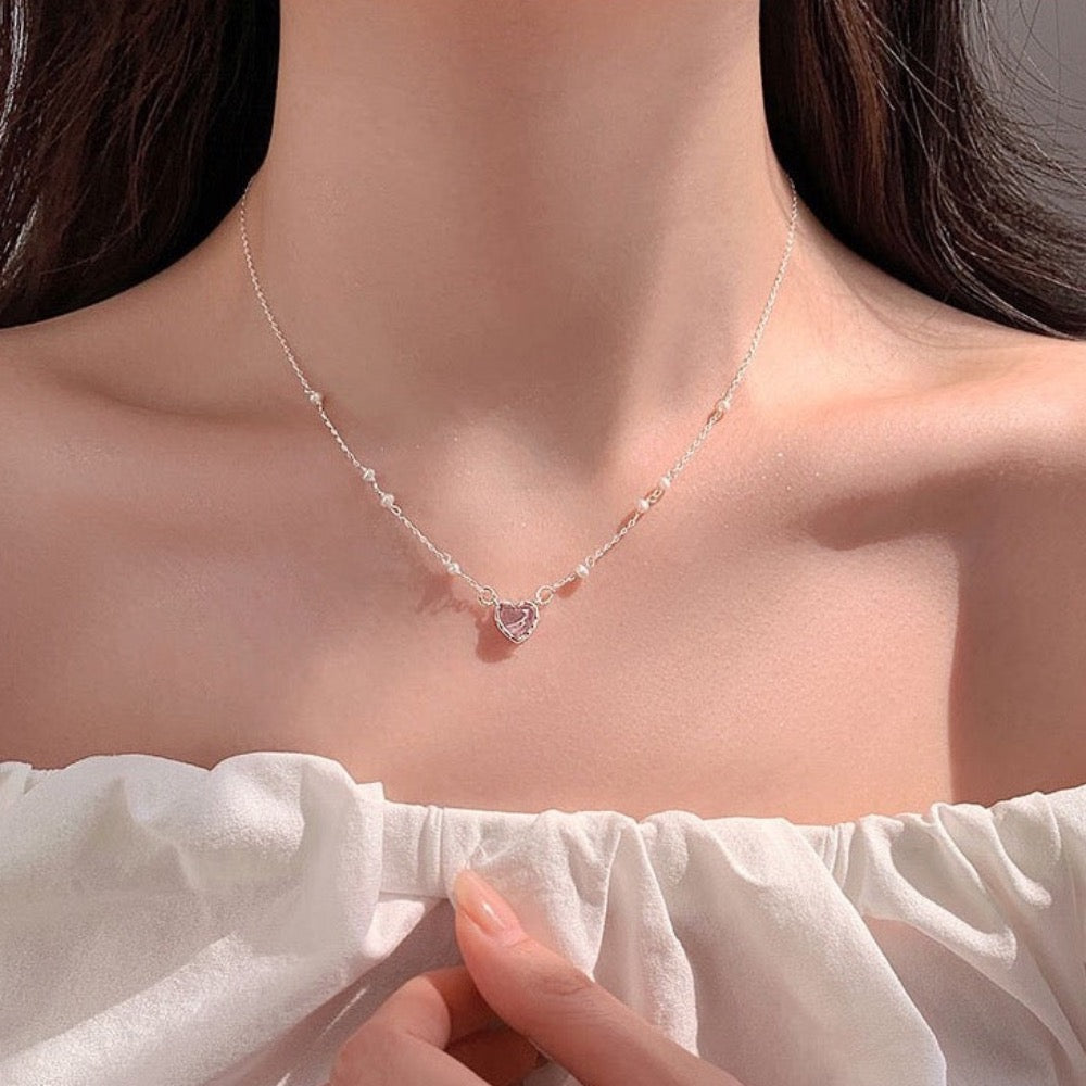 Unique Pearl Necklace with Heart Pendant